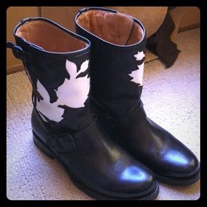 Frye black Veronica floral leather boots